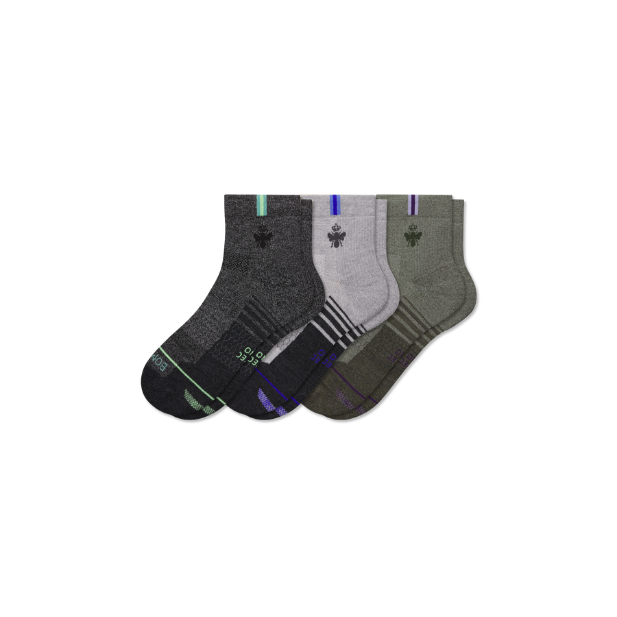 Men's Merino Wool Blend Run Quarter Sock 3-Pack - Clean Finish