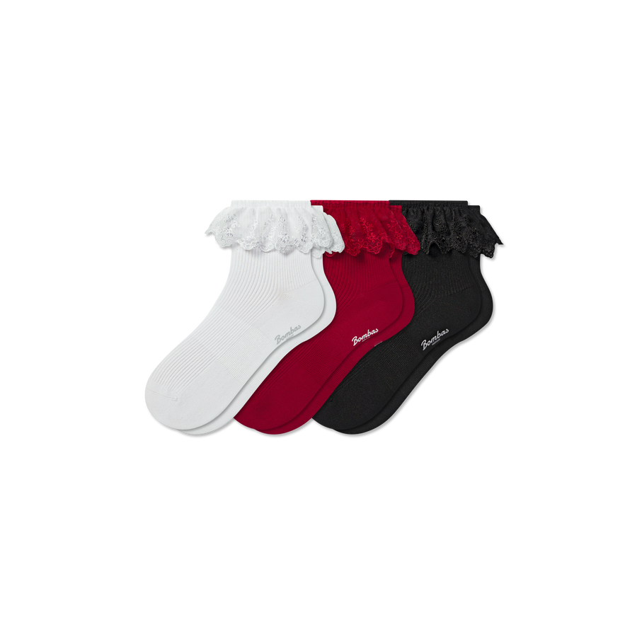 Women’s Ruffle Lace Quarter Sock 3-Pack - Daily Step