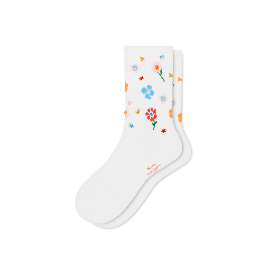 Bombas x Susan Alexandra Floral Embroidered Half Calf Socks - Clean Finish