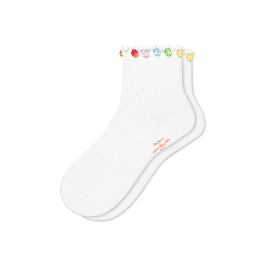 Bombas x Susan Alexandra Embellished Ruffle Rib Quarter Socks - Fresh Step