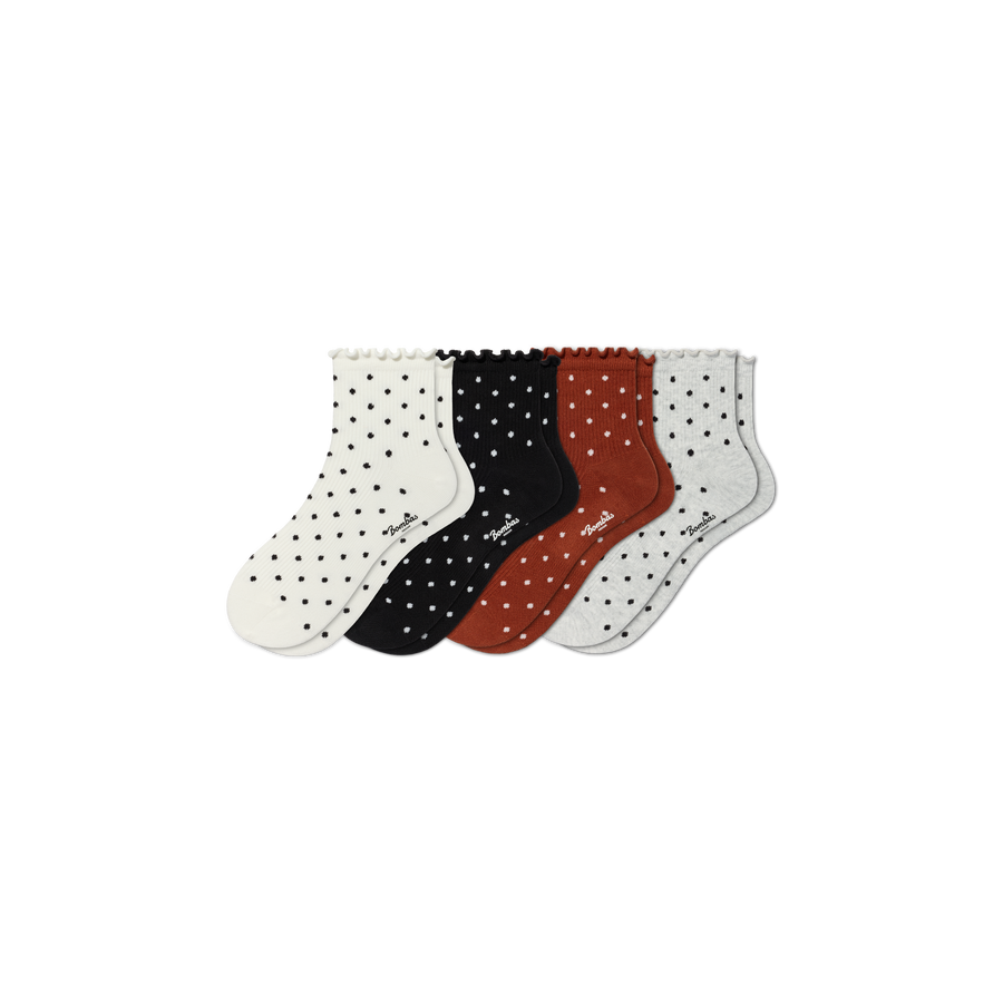 Women's Ruffle Rib Quarter Sock 4-Pack - Simple Style