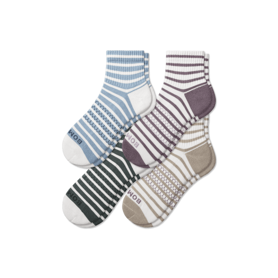 Women's Coastal Stripe Quarter Sock 4-Pack - Clean Finish