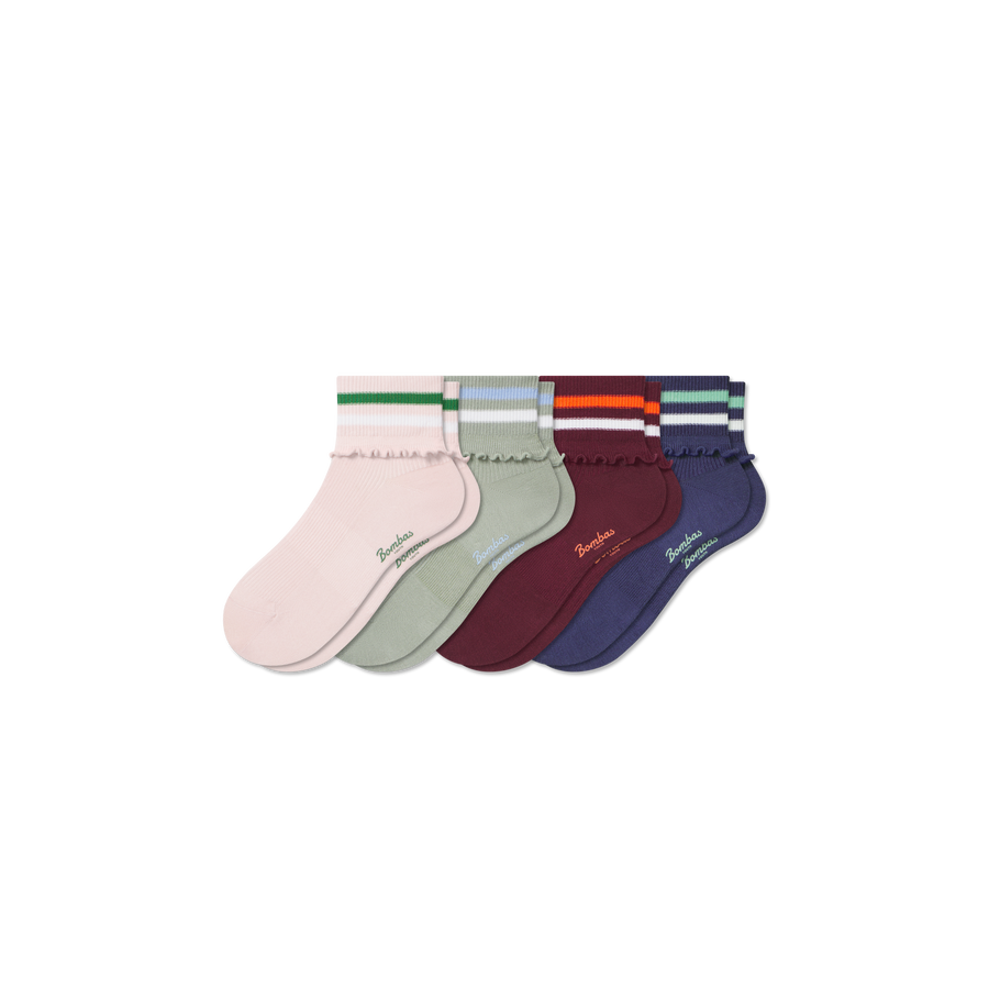 Youth Ruffle Quarter Sock 4-Pack - Light Cushion
