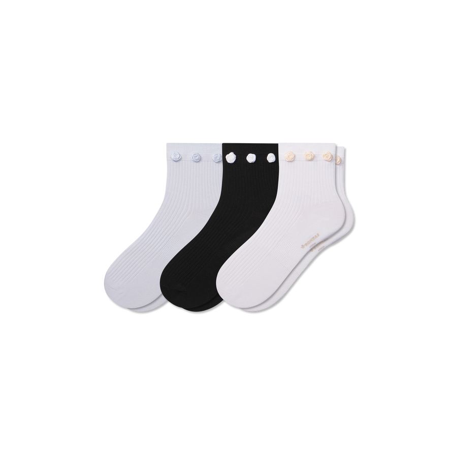 Women's Rosette True Rib Quarter Sock 3-Pack - Light Cushion