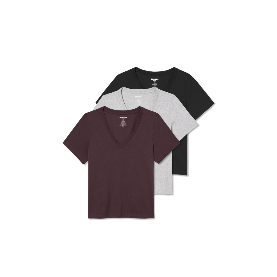 Women's Pima Cotton V-Neck T-Shirt 3-Pack - Simple Style