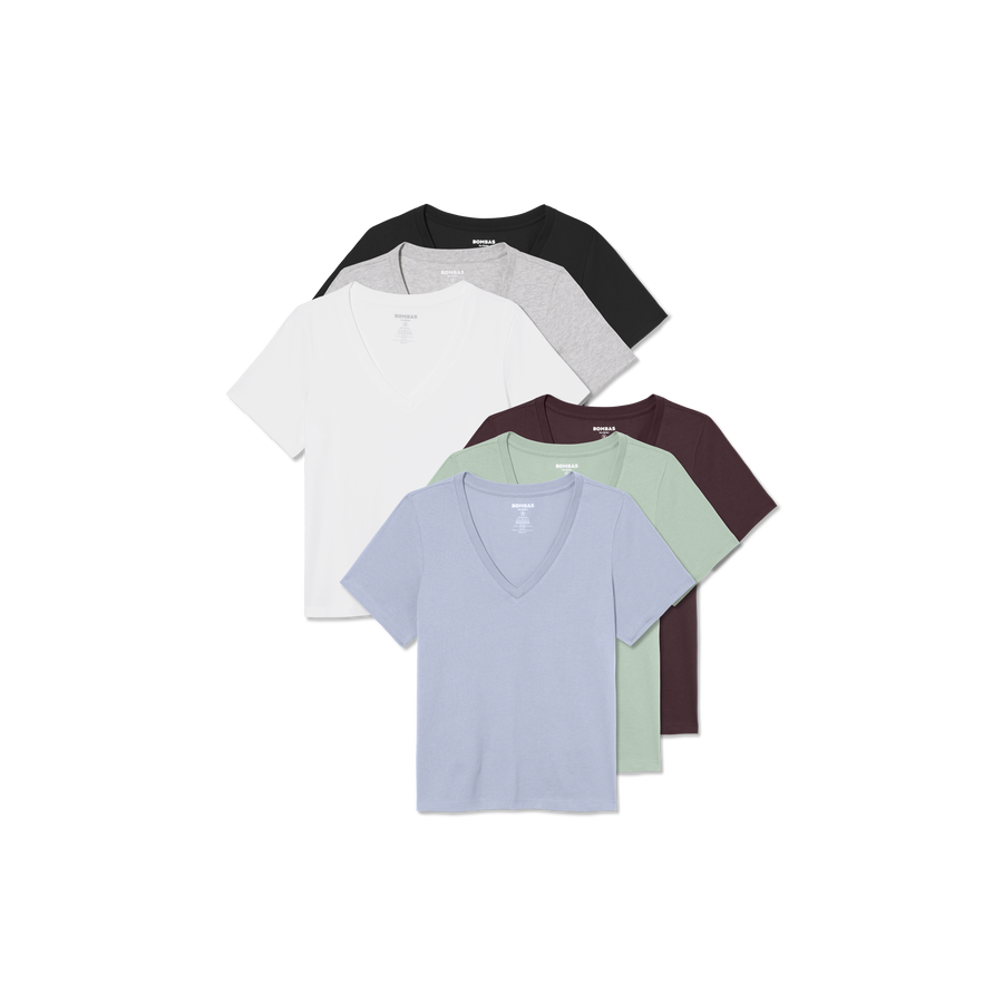 Women's Pima Cotton V-Neck T-Shirt 6-Pack - Easy Stretch