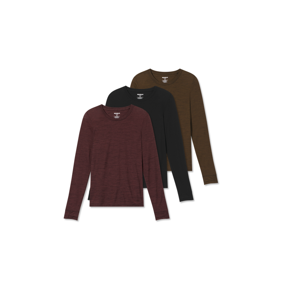 Women's Merino Wool Blend Crew Neck Long Sleeve T-Shirt 3-Pack - Fresh Choice