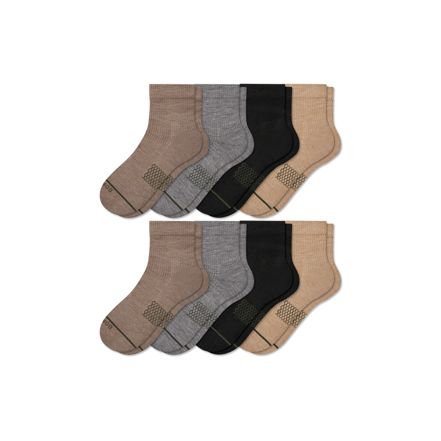 Women's Merino Wool Blend Modern Rib Quarter Sock 8-Pack - Simple Style