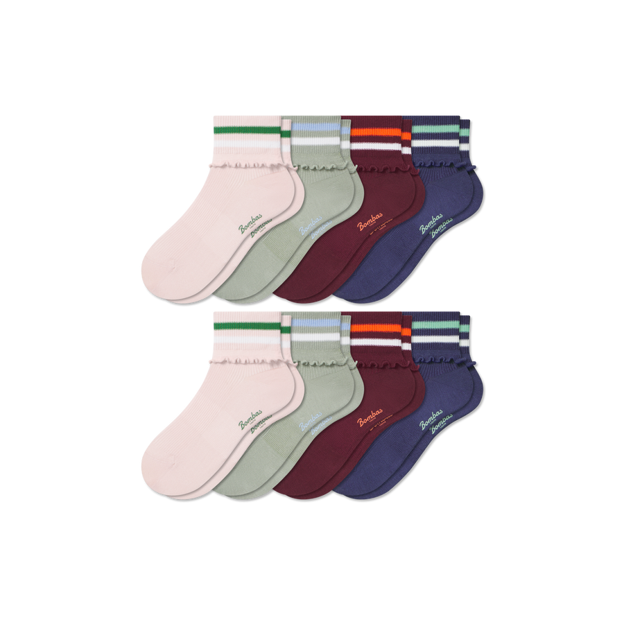 Youth Ruffle Quarter Sock 8-Pack - All Day Fit