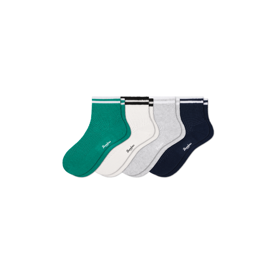 Women's Vintage Stripes Open Knit Quarter Sock 4-Pack - Daily Step